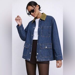 Blank NYC Denim Utility Jacket with Contrast Collar Chore Coat Size Small